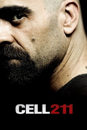The poster features a rugged, intense close-up of a man with a beard and serious expression, evoking a gritty, action-oriented atmosphere. The bold red and white text "CELL 211" dominates the bottom, suggesting a high-stakes, possibly violent narrative.