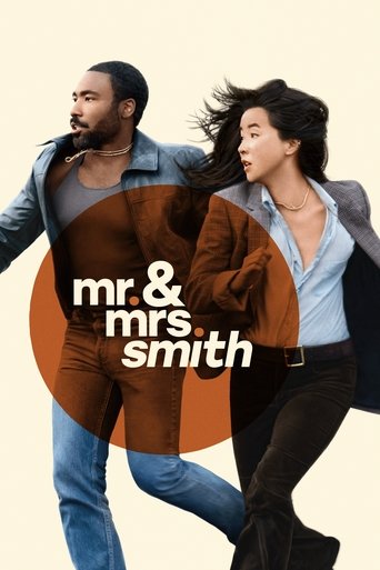 The poster features two men in casual attire against a soft beige background, conveying a relaxed yet dynamic atmosphere. The warm orange circle behind them adds a vibrant touch, while the bold white text "Mr. & Mrs. Smith" anchors the composition. This visual style suggests a blend of humor and ...