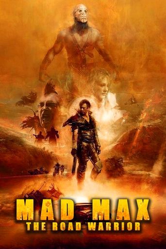 The poster features a lone figure in a desert landscape, surrounded by fiery orange and yellow hues. A menacing, large creature looms in the background, while smaller figures appear to be fleeing or being attacked. The intense, chaotic atmosphere conveys a sense of danger and urgency, reflecting ...