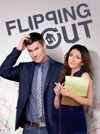 The poster features a man in a sharp navy suit and a woman in a dark dress, both smiling confidently against a backdrop of the show's title. The vibrant colors of the dress and the man's suit contrast with the muted background, creating a dynamic and engaging visual. The mood is playful and humor...