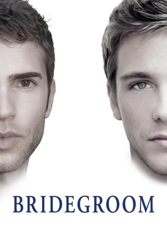 The poster features two handsome men in black and white, exuding a mysterious and intriguing mood. The title "BRIDEGROOM" is prominently displayed in bold blue letters at the bottom, suggesting a romantic or dramatic theme.