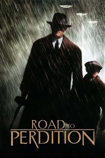 The poster depicts a dark, stormy scene with a man in a trench coat and hat standing in the foreground, while a figure in a hat appears in the background. The muted colors and heavy rain create a somber and mysterious atmosphere, suggesting a thriller or drama.