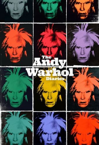 The Andy Warhol Diaries poster showcases a grid of iconic faces, each rendered in vibrant, contrasting colors against a black background. The mood is surreal and artistic, capturing the essence of Andy Warhol’s pop art style.