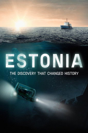 The poster depicts a dramatic underwater scene with a submarine exploring the deep ocean, illuminated by a bright sun. The title "ESTONIA" is prominently displayed in bold white letters, emphasizing the country's significance. The overall mood is mysterious and adventurous, capturing the essence ...