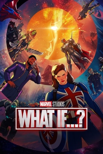 The poster features a dynamic scene with Marvel characters in a futuristic cityscape, set against a vibrant orange and red background. The mood is adventurous and exciting, with characters posed in action poses, suggesting a thrilling narrative. The title "What If...?" is prominently displayed, h...