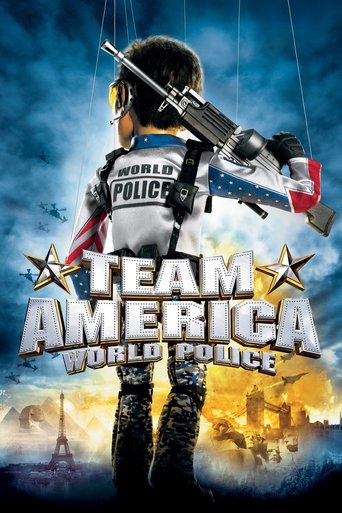 The poster features a soldier in a white uniform with "World Police" emblazoned on the back, holding a rifle and a flag. The background showcases dramatic skies with stars, while the lower section displays a cityscape with the Eiffel Tower and burning buildings, suggesting conflict. The overall m...