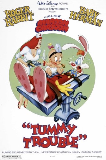 This vibrant movie poster features Tummy Trouble, a mischievous rat with a mischievous grin, riding a red and blue carriage while a cheerful woman and a playful dog accompany him. The bright colors and cartoonish style create a fun and lighthearted mood, perfectly capturing the essence of the cla...