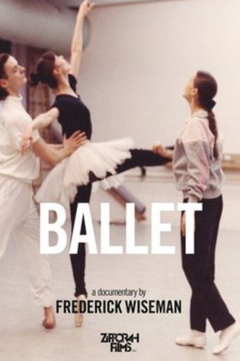 The poster features three dancers in white and black, exuding elegance and grace. The warm, soft lighting enhances the intimate atmosphere, while the bold white text "BALLET" stands out against the muted background. The overall mood is one of artistic expression and cultural celebration.