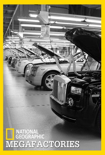 This TV show poster depicts a bustling factory scene with people working on cars. The image features a mix of bright and dark colors, creating a dynamic and energetic atmosphere. The mood is one of industrious activity and modern manufacturing.