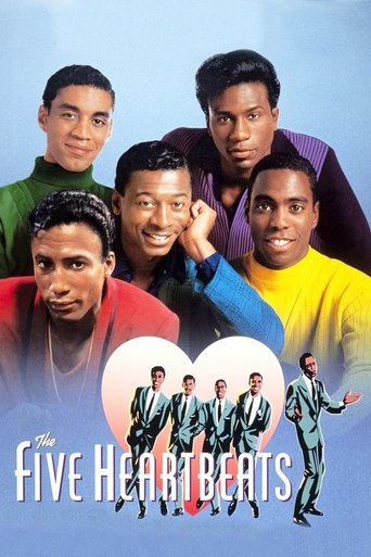 The Five Heartbeats poster features five young men in colorful shirts against a light blue background, exuding youthful energy and camaraderie. The warm tones of their clothing contrast with the cool sky, creating a vibrant and inviting atmosphere that captures the essence of their spirited perso...