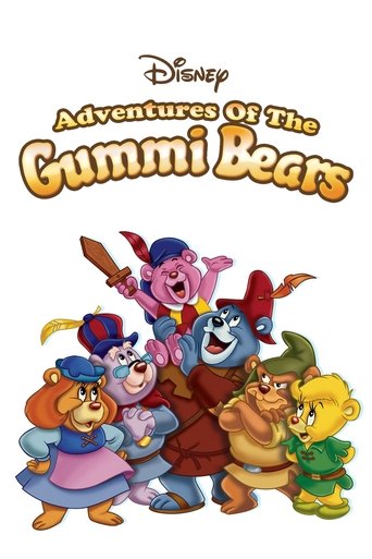 The poster features a lively group of animated Gummi Bears in colorful outfits, exuding a playful and adventurous mood. The vibrant colors and cheerful expressions capture the whimsical spirit of the show, inviting viewers into a world of imagination and fun.