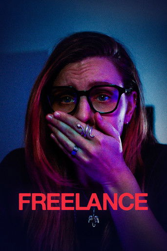 The poster features a woman with long hair and glasses, her hand covering her mouth in a gesture of surprise or shock. The background is dark with blue and purple hues, creating a mysterious and dramatic atmosphere. The word "FREELANCE" is prominently displayed in bold red letters at the bottom, ...