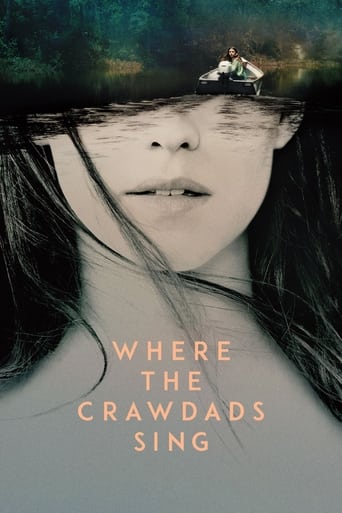 The poster features a woman with dark hair and a mysterious expression, her face partially obscured by a dark, textured veil. The background is a moody, atmospheric scene with muted greens and browns, evoking a sense of mystery and intrigue. The title "Where the Crawdads Sing" is prominently disp...