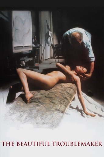 The poster features a woman reclining on a stone slab, her body partially obscured by a man in a blue shirt who leans over her, creating an intimate and mysterious atmosphere. The muted tones and shadowy background evoke a sense of suspense and intrigue, while the bold red text at the bottom adds...