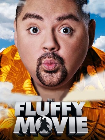 The poster features a man with wide eyes and a puckered mouth, exuding a playful and mischievous mood. He's dressed in a vibrant yellow shirt with fluffy white clouds in the background, creating a whimsical and cheerful atmosphere. The bold title "The Fluffy Movie" dominates the bottom, emphasizi...