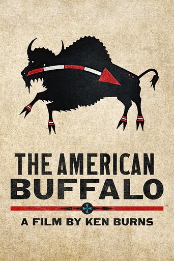 The poster features a stylized black buffalo with red accents, set against a textured beige background. The bold title "THE AMERICAN BUFFALO" dominates the lower section, with the tagline "A FILM BY KEN BURNS" beneath it. The overall design conveys a rugged, patriotic atmosphere with strong contr...