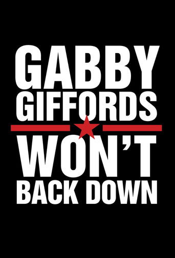 The poster features bold white text against a stark black background, emphasizing the message of resilience. The red horizontal line and star symbolize determination and triumph. The overall design conveys a powerful, uplifting mood, celebrating Gabby Giffords' unwavering spirit.