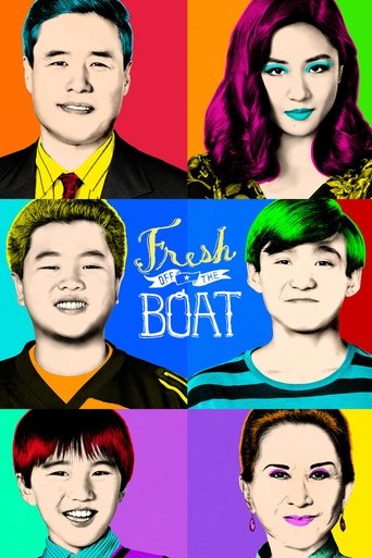 The poster features six vibrant portraits of cast members against a colorful background, evoking a lively, energetic atmosphere. The bold typography and bright hues create an engaging visual that captures the show's fun and upbeat spirit.