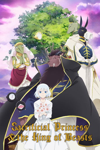 The poster features a dramatic scene with a regal princess in white and a mysterious beast in black, set against a mystical purple sky. The mood is mysterious and enchanting, with golden accents and glowing orbs adding to the magical atmosphere.