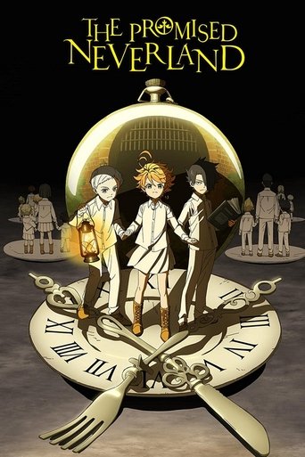 The poster features three characters standing in front of a large, golden clock face with Roman numerals. The characters are dressed in white and black, with one holding a yellow bag. The background shows silhouettes of people in various poses, suggesting a mysterious and eerie atmosphere. The ov...