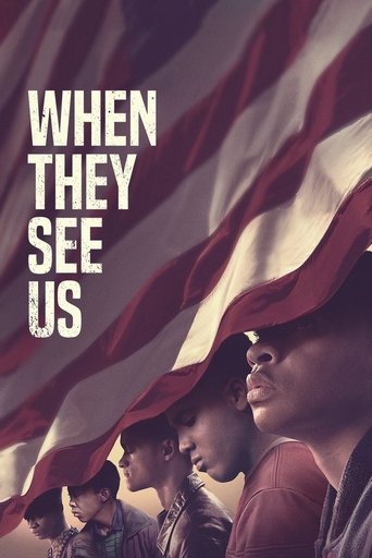 The poster features a group of young people in a close-up, with one person looking directly at the camera. The background is dominated by the American flag, symbolizing patriotism and national pride. The mood is serious and reflective, suggesting themes of identity and belonging. The bold white t...