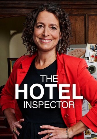 The poster features a confident woman with curly hair wearing a bright red jacket over a black shirt, standing in a warmly lit room with wooden cabinets. Her warm smile and poised stance convey a professional yet approachable tone, suggesting a story about investigation and mystery.