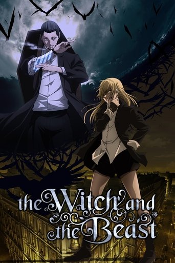 The poster features a dramatic scene with a dark-haired man in a black coat and a young woman with blonde hair, both exuding mystery and power. The background is filled with ominous bats and swirling dark clouds, while the title "The Witch and the Beast" is elegantly written in gothic-style lette...
