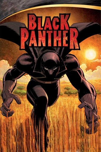 The poster features a powerful Black Panther in a dynamic pose against a golden sunset, symbolizing strength and heroism. The bold red title contrasts with the warm tones of the sky and grass, creating an intense and dramatic mood.
