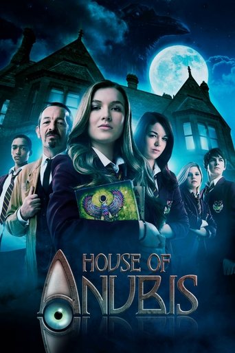 This poster features a mysterious, darkly moody scene with a central figure in a dark coat holding a glowing orb, surrounded by other characters in period costumes. The eerie atmosphere is enhanced by the full moon and ominous castle in the background, creating a spooky and mysterious mood.