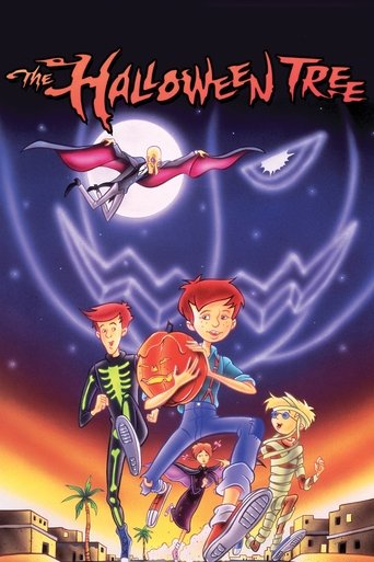 The poster features four animated characters in a Halloween-themed setting, with one character prominently holding a pumpkin. The background showcases a spooky moonlit scene with a glowing tree and eerie purple hues. The overall mood is mysterious and adventurous, capturing the essence of a class...