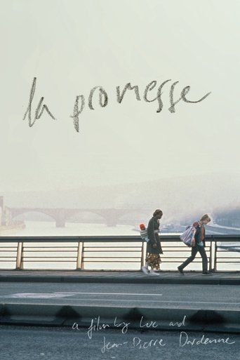 The poster features two figures walking along a pier, evoking a sense of longing and nostalgia. The muted colors and soft lighting create a melancholic atmosphere, while the handwritten text "la promesse" adds an emotional depth to the scene.