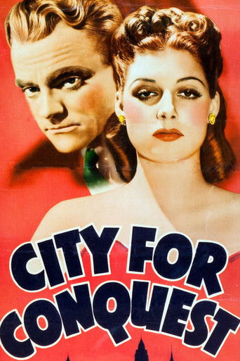 The poster features a glamorous couple against a vibrant red background, exuding an air of romance and allure. The bold, stylized text "City for Conquest" dominates the lower portion, suggesting a dramatic and adventurous narrative.