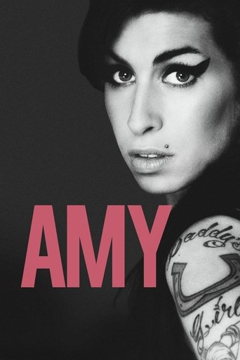 This black-and-white poster features a striking close-up of Amy, exuding a rebellious and intense mood. The bold pink text "AMY" dominates the lower portion, contrasting sharply with the monochrome background. The image captures a powerful and edgy aesthetic, emphasizing the character's bold pres...
