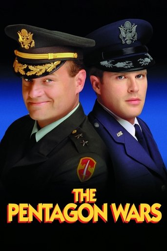 The poster features two men in military uniforms against a dark blue background, exuding authority and seriousness. Their expressions convey determination and resolve, suggesting a high-stakes mission. The bold, fiery red text "The Pentagon Wars" anchors the image, emphasizing the conflict's inte...