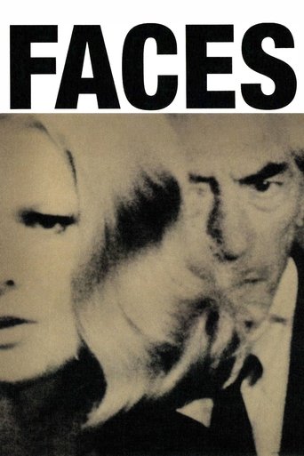 The poster features a black-and-white image of three faces in close proximity, creating a sense of mystery and intrigue. The stark monochrome palette evokes a noir atmosphere, while the bold, capitalized title "FACES" dominates the top, suggesting a dramatic and possibly suspenseful narrative.