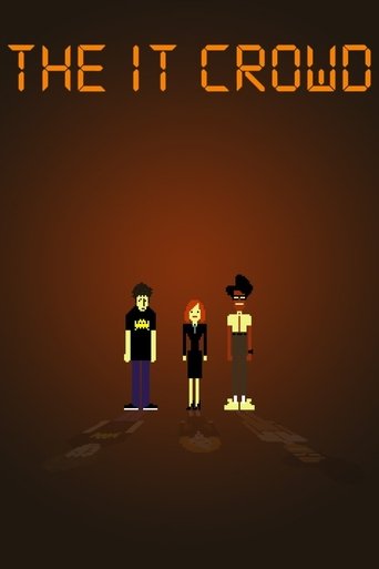 The poster features three pixelated characters against a warm, orange-toned background, evoking a nostalgic, retro-futuristic vibe. The characters stand in silhouette, suggesting mystery and intrigue, while the glowing text at the top hints at the show's sci-fi themes.