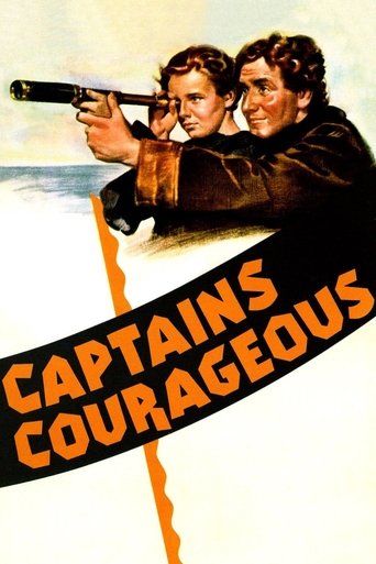 The poster features two men in a tense standoff, with one aiming a rifle. The bold orange text "CAPTAINS COURAGEOUS" dominates the lower portion, emphasizing the film's gritty, action-packed theme. The dramatic composition and intense expressions convey a sense of danger and suspense.