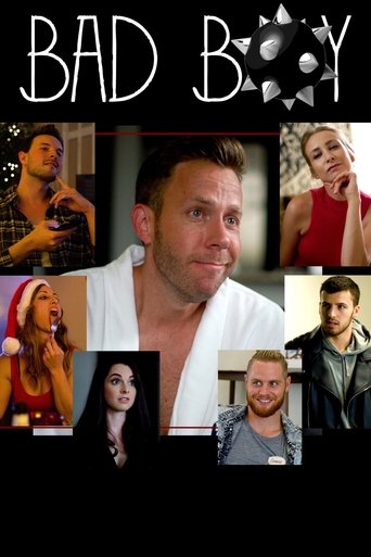 This TV poster for "Bad Boy" features a central image of a man in a white shirt, surrounded by smaller portraits of various individuals. The bold, stylized title "BAD BOY" dominates the top in a striking font. The overall composition uses a mix of warm and cool tones, with the man's skin tone pro...