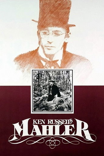 The poster features a sepia-toned portrait of a man in a top hat, evoking a mysterious and timeless atmosphere. Below, a black-and-white image of a lone figure in a forest adds depth, while the deep red background contrasts with the muted tones, creating a dramatic and emotional mood. The title "...