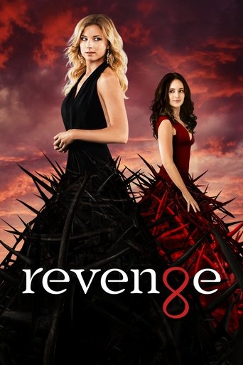 The poster features two women in dramatic poses against a fiery red sky, with one in a black dress and the other in red. The word "revenge" is prominently displayed in bold white letters, evoking themes of power, danger, and action.