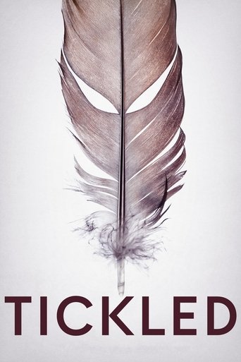 The poster features a detailed feather with intricate details and soft, muted tones against a stark white background. The bold, dark text "TICKLED" at the bottom suggests a suspenseful or mysterious theme. The overall composition evokes a sense of intrigue and suspense.