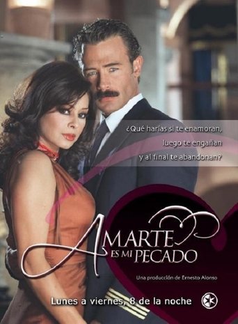 The poster features a man and woman in an intimate pose against a warm, romantic background. The woman wears a red dress, while the man is dressed in a dark suit. The colors are rich and evoking a sense of passion and drama. The title "Amarte es mi pecado" is prominently displayed in elegant scri...