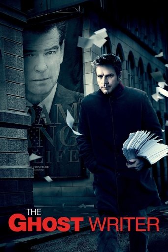 The poster features a man in a dark coat holding a stack of papers, standing in a dimly lit alleyway. Behind him, a larger image of another man appears on the wall, creating a mysterious atmosphere. The colors are muted, with dark tones and hints of red, evoking a sense of suspense and intrigue.