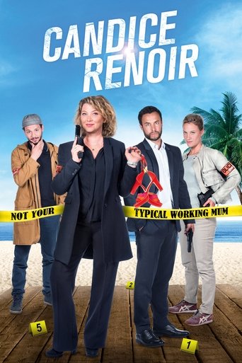 The poster features Candice Renoir in the center, exuding confidence with a confident pose. Surrounding her are four men in business casual attire, each holding a "Not Your" sign, suggesting a comedic workplace setting. The background showcases a sunny beach scene with palm trees, evoking a relax...
