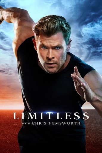 This poster features Chris Hemsworth in a powerful pose against a dramatic sky, exuding strength and intensity. The bold title "LIMITLESS" and the tagline "WITH CHRIS HEMSHORTH" emphasize the show's theme of limitless potential and ambition.