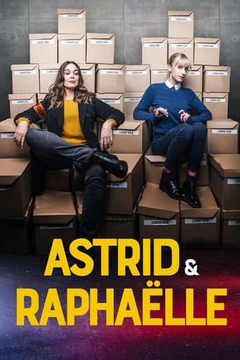 The poster features two women seated on cardboard boxes, exuding a casual yet confident vibe. The warm yellow and orange tones of their clothing contrast with the muted brown boxes, creating a cozy atmosphere. The bold, stylized text at the bottom adds a modern touch, emphasizing the show's title.