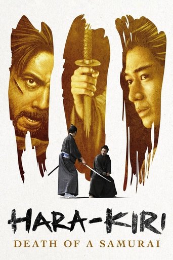 The poster features a dramatic, sepia-toned design with three faces—two men and one woman—emphasizing the film's intense, historical tone. The central image depicts a samurai holding a sword, while two figures stand in the foreground, suggesting a tense confrontation. The title "Hara-Kiri: Death ...