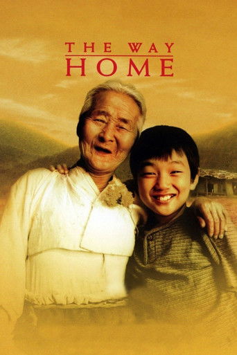 The poster features an elderly man and a smiling young woman, both with arms around each other, set against a warm, golden sunset backdrop. The title "The Way Home" is elegantly displayed in red serif font at the top. The overall mood is nostalgic and heartwarming, evoking a sense of family reuni...
