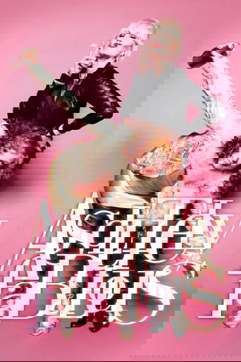 The poster features two women in a playful pose against a vibrant pink background. One woman in a black leather jacket holds a cigarette, while the other in a white outfit playfully lifts her leg. The bold, stylized title "Absolutely Fabulous" dominates the lower portion, conveying a fun and ener...