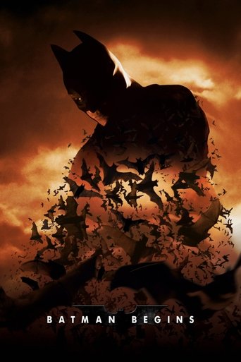 The poster features a silhouetted Batman figure amidst a chaotic explosion of debris, with fiery orange and red hues dominating the background. The dark, ominous mood is enhanced by the shadowy figures and the dramatic lighting, evoking a sense of action and danger.